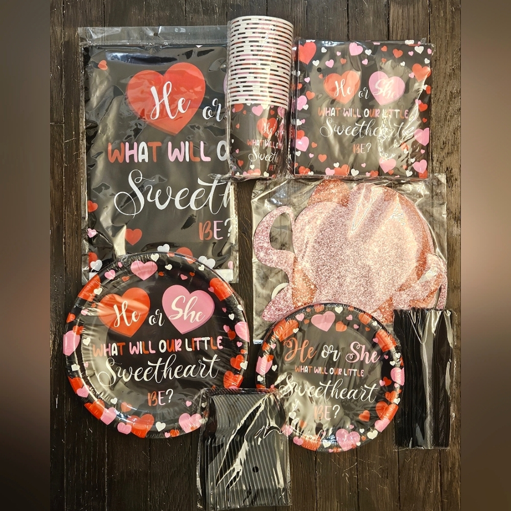 Gender Reveal Party Supplies Set - Black and Pink